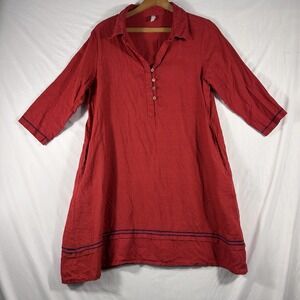 Women's Red Linen Midi Nautical Shirt Dress Womens S Cottage Coastal Embellish